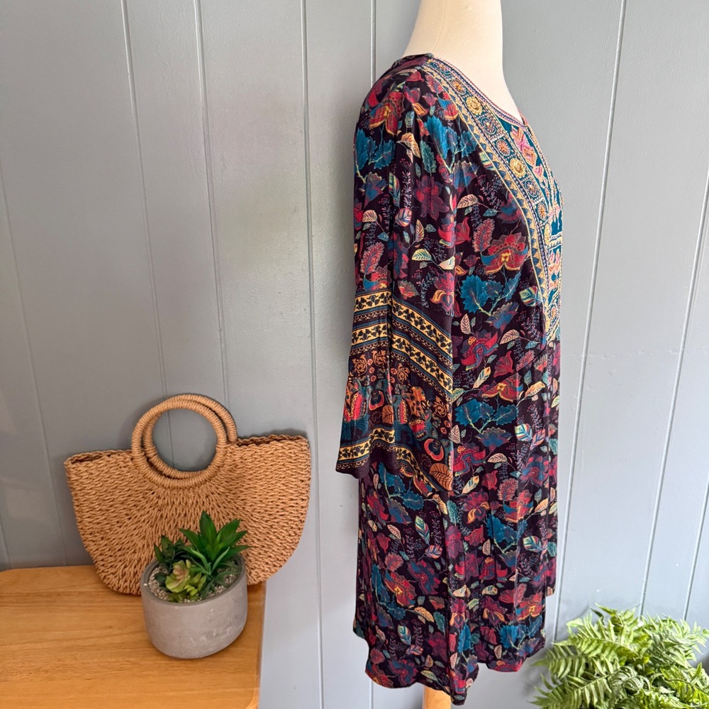 Soft Surroundings Womens Large Boho Floral Embroidered Beaded Tunic Dress India - Picture 4 of 8